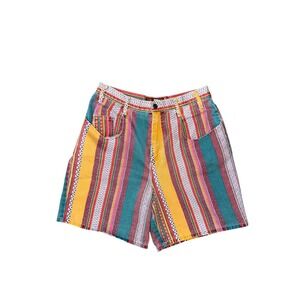 Baccini Striped Tribal Denim Shorts Womens 12 Multi Color Vintage Boho